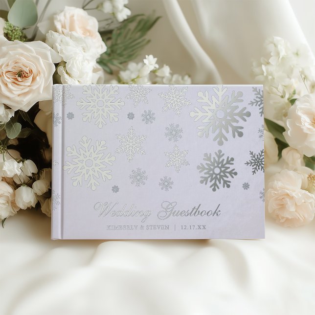 Livre D'or Mariage des flocons d'argent d'hiver (Winter Silver Snowflakes Wedding Foil Guest Book
#winterwedding #holidaywedding #modernwedding)