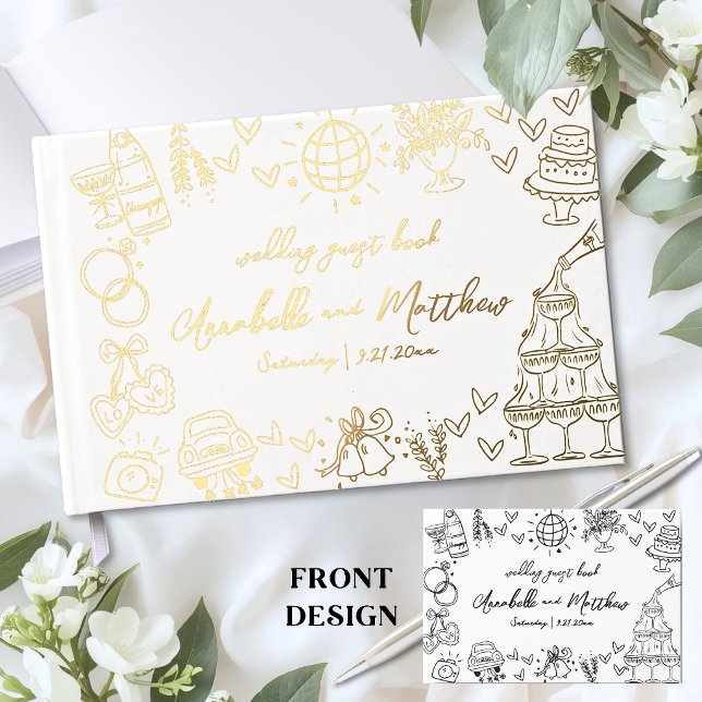 Livre D'or Mariage Dessiné à la Main (Hand Drawn Wedding Foil Guest Book)