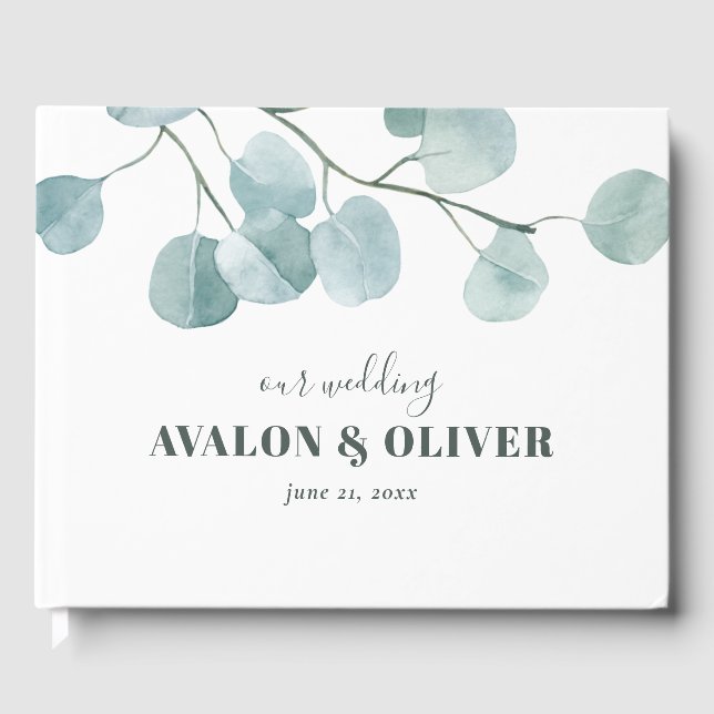 Livre D'or Mariage d'eucalyptus en argent (Recto)