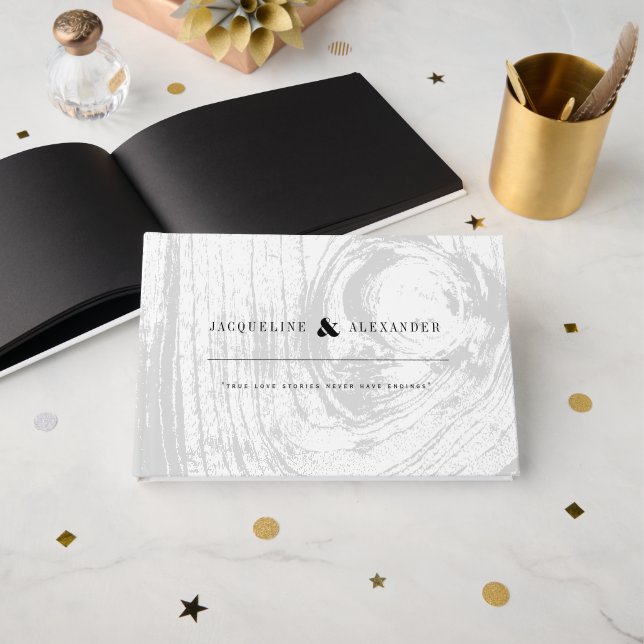 Livre D'or Mariage d'hiver chic rustique classique blanc avec (Recto ouvert)