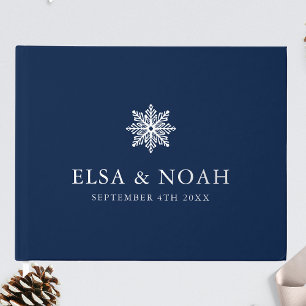LIVRE D'OR MARIAGE D'HIVER D'ARGENT BLEU SNOWFLAKE NAVY