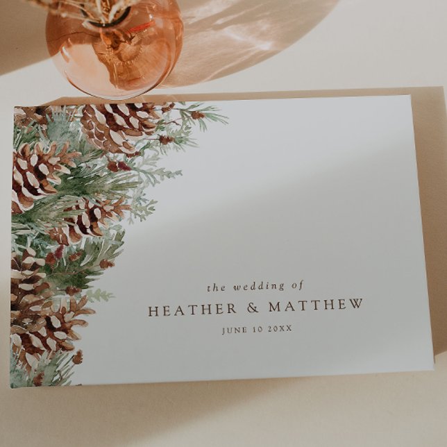 Livre D'or Mariage d'hiver élégant (Elegant Watercolor Pinecone Greenery Wedding Guest Book by Painted Paperie
)