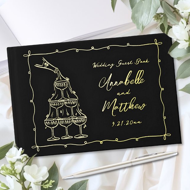 Livre D'or Mariage Doré Dessiné à la Main (Hand Drawn Wedding Gold Foil Guest Book)