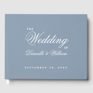 Livre D'or Mariage Dusty Bleu Simple Script Calligraphie blan
