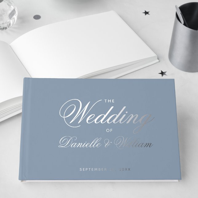 Livre D'or Mariage Écriture Calligraphique Simple Bleu Poussi (Créateur téléchargé)