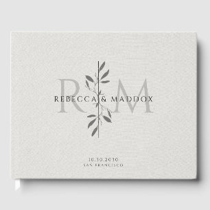Livre D'or Mariage Élégant à Monogramme Botanique Gris