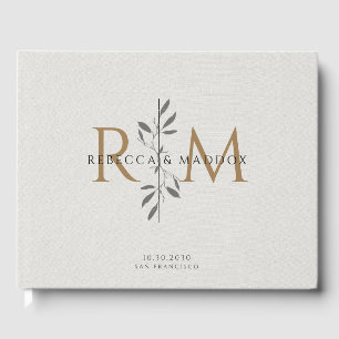 Livre D'or Mariage Élégant à Motif Botanique et Monogramme Gr