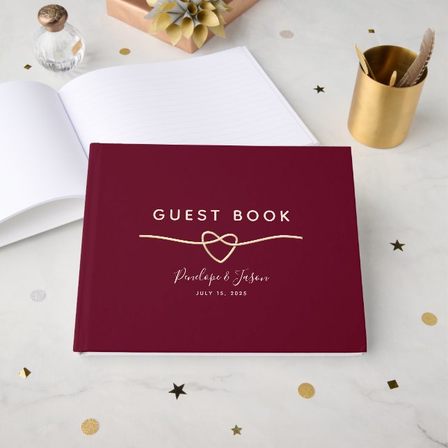 Livre D'or Mariage élégant avec écriture dorée Bourgogne (Recto ouvert)