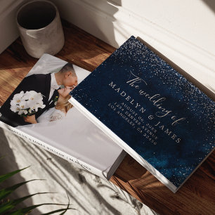 Livre D'or Mariage élégant avec paillettes bleu marine