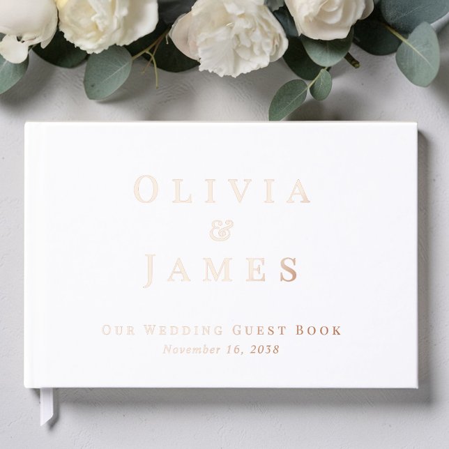 Livre D'or Mariage Élégant Blanc (Elegant White Wedding Foil Guest Book)
