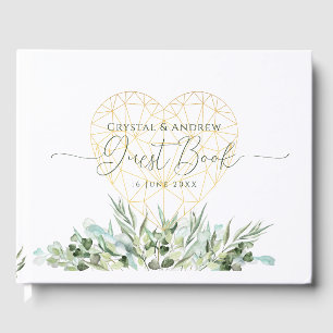 Livre D'or Mariage Elegant Blanc Gold Heart Eucalyptus Feuill