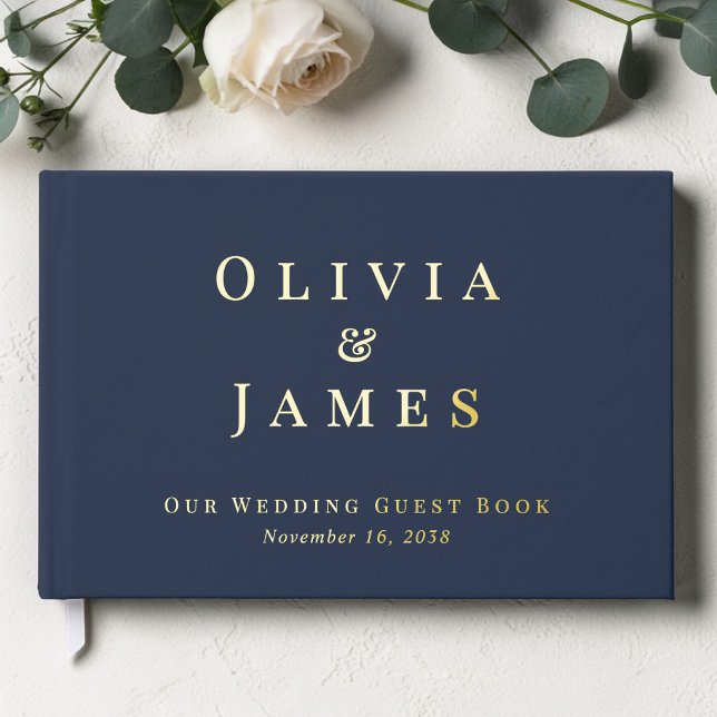 Livre D'or Mariage Élégant Bleu (Elegant Blue Wedding Foil Guest Book)