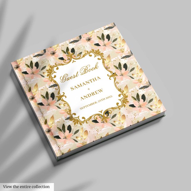 Livre d'or Mariage élégant Blush pour les clients (Stylish Blush Gold Wedding Guest Book for Guests)