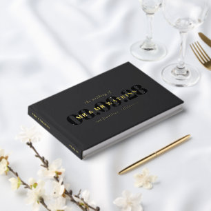 Livre D'or Mariage élégant Charbon Or Typographie