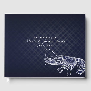 Livre D'or Mariage Élégant Chic Bleu Marine Homard Vintage