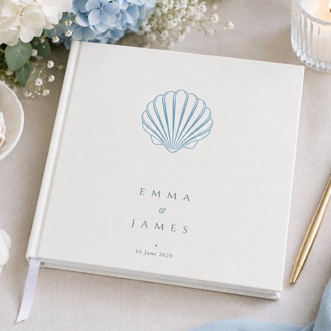 Livre D'or Mariage élégant coquillages bleus (Elegant Blue Seashell Wedding Guest Book)