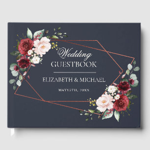Livre D'or Mariage élégant de la marine bordeaux géométrique