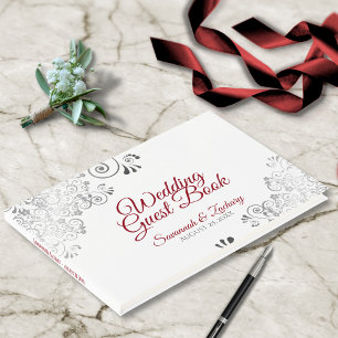 Livre D'or Mariage élégant de Red & Grey Frilly Filigree