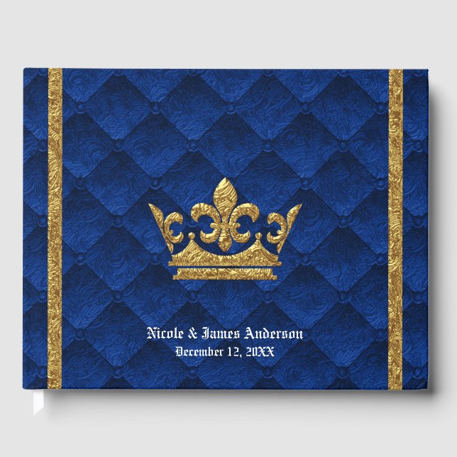 Livre D'or Mariage Élégant et Glamour Couronne Bleu Royal et  (Recto)