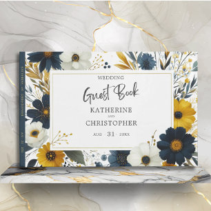 Livre D'or Mariage élégant Fleur sauvage jaune bleu