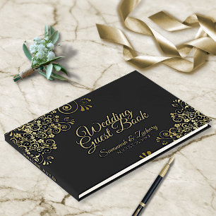 Livre D'or Mariage élégant Gold & Black Frilly Filigree