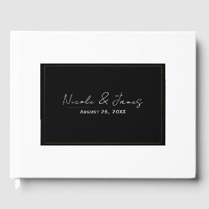 Livre D'or Mariage Élégant Minimaliste Moderne Noir Blanc Or
