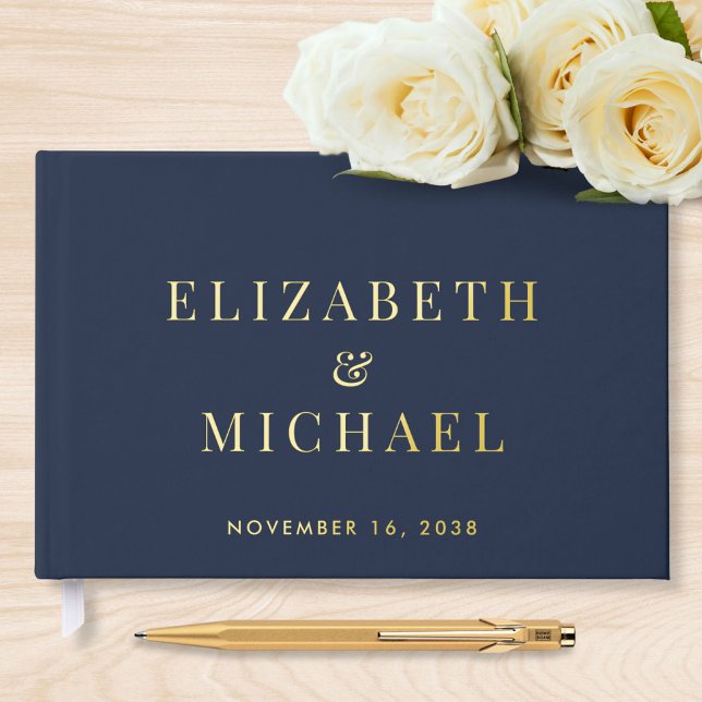 Livre D'or Mariage élégant Monogramme Bleu (Créateur téléchargé)