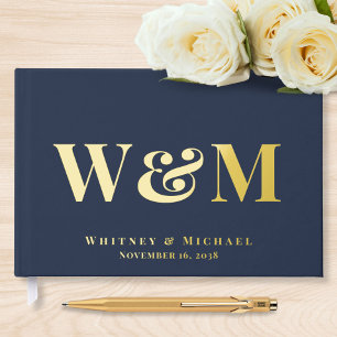 Livre D'or Mariage élégant monogramme bleu marine