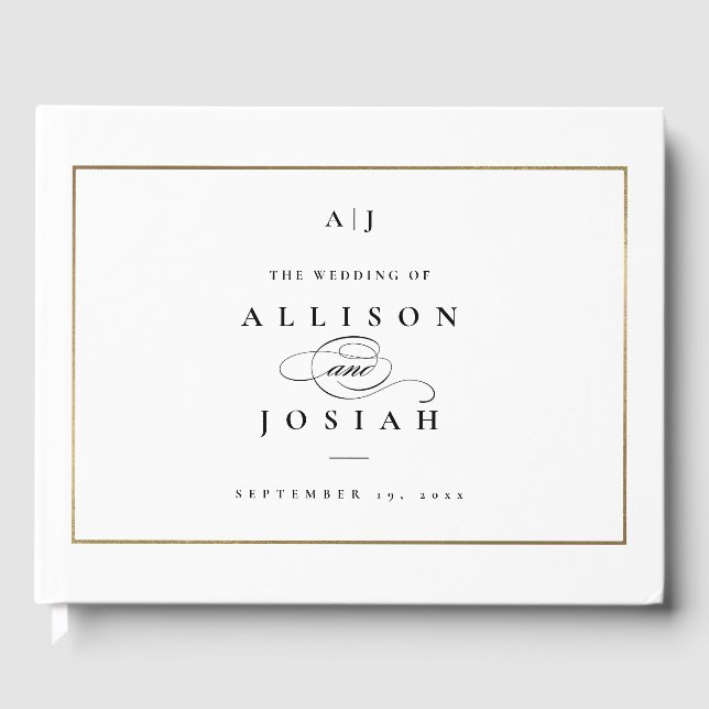 Livre D'or Mariage élégant monogramme or (Recto)
