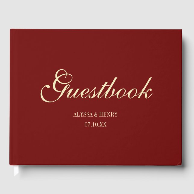 Livre D'or Mariage Élégant Monogramme Script Rouge Vin (Recto)