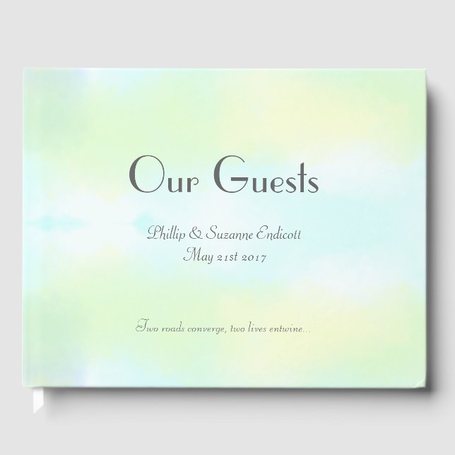 Livre D'or Mariage élégant Nouveaux mariés Aquarelle bleu jau (Recto)