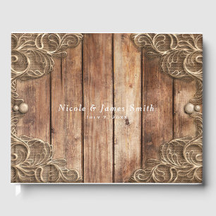 Livre D'or Mariage Élégant Occidental Rustique Vintage Bois D