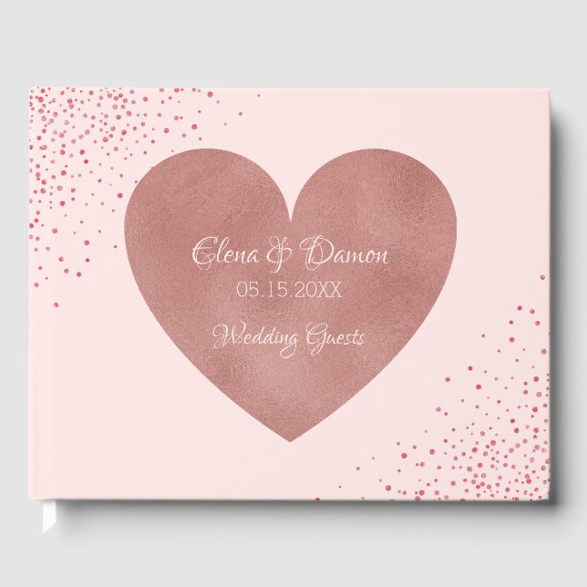 Livre D'or Mariage élégant | Rose Rose Gold Heart Confetti (Recto)