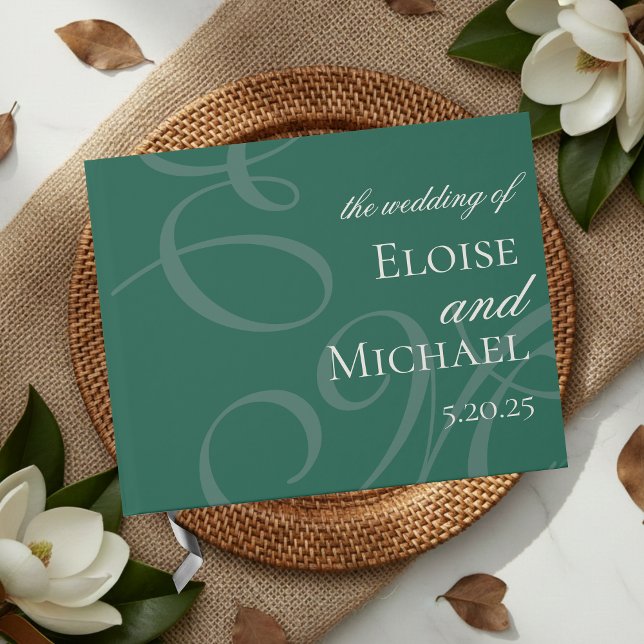 Livre D'or Mariage élégant vert monogramme calligraphie moder (Modern Elegant Green Monogram Calligraphy Wedding Guest Book)