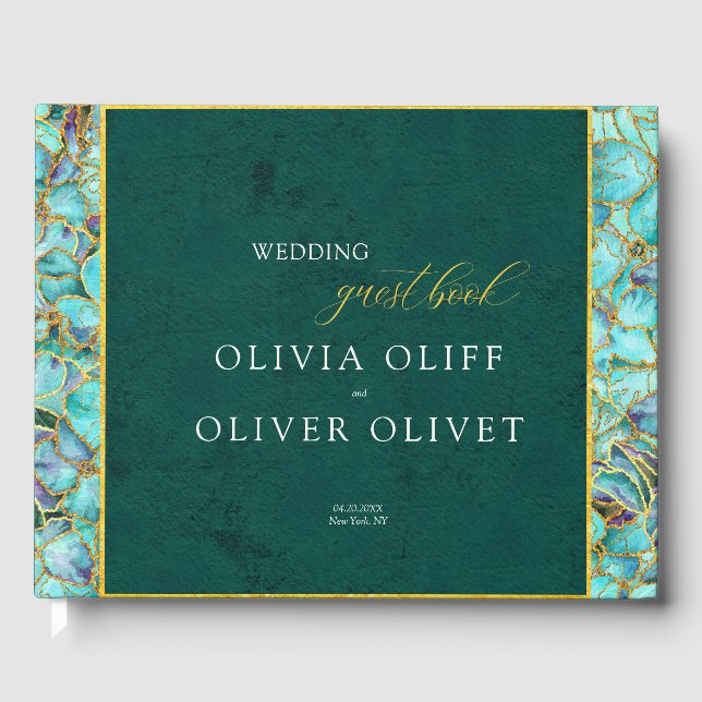 Livre D'or Mariage émeraude aux fleurs turquoise (Recto)