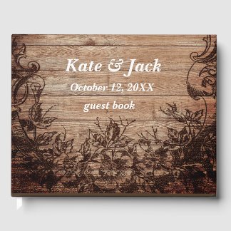 Livre D'or Mariage en bois gravé vintage