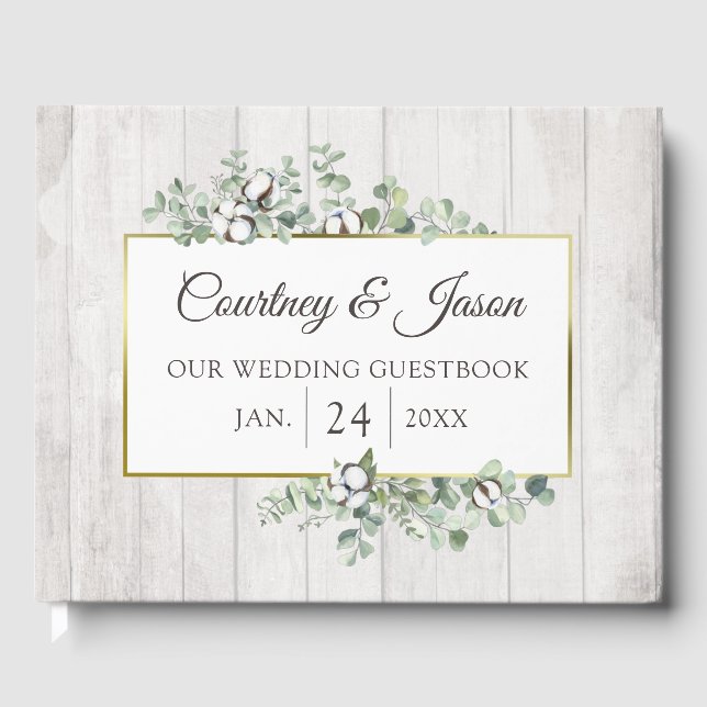 Livre D'or Mariage en Bois Rustique avec Coton à Bolles du Su (Recto)