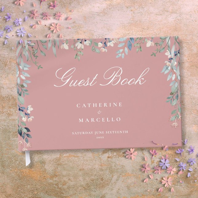 Livre D'or Mariage en cascade de fleurs roses poussiéreuses (Dusty Rose Pink Floral Wildflowers Cascade Wedding Guest Book)