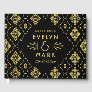 Livre D'or Mariage en Damas Or Noir Monogramme