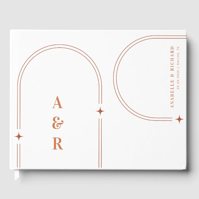 Livre D'or Mariage en terre cuite Boho Arch Abstrait Monogram (Recto)