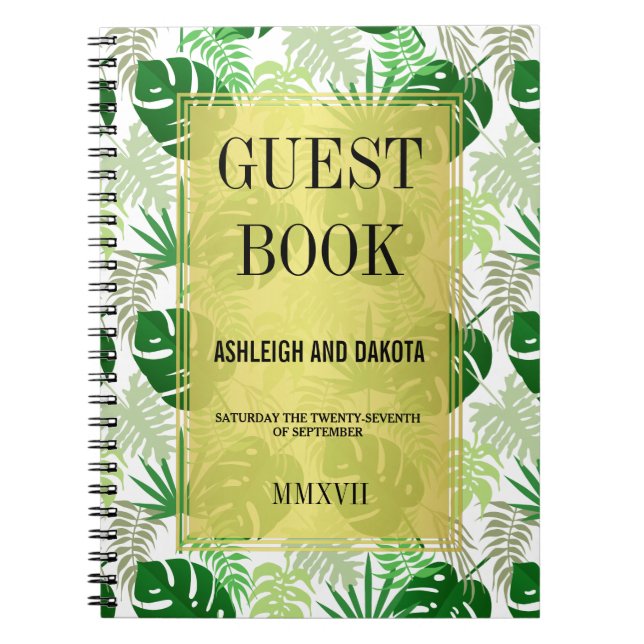 Livre d'or mariage | Exotic Green Feuilles tropica (Devant)