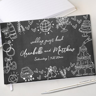 Livre D'or Mariage Fantaisiste à la Craie Dessiné à la Main
