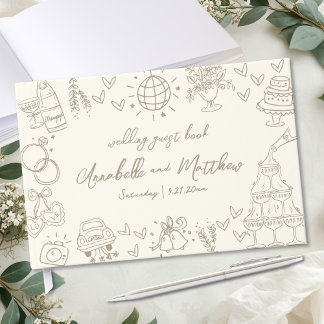 Livre D'or Mariage Fantaisiste de Style Rétro Dessiné à la Ma