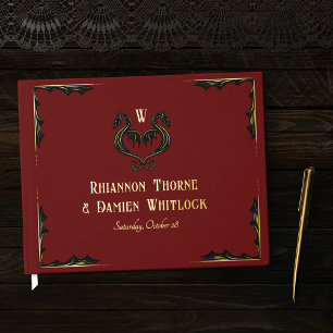 Livre D'or Mariage Fantastique Monogramme Dragon Rouge Noir O