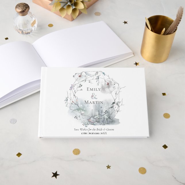 Livre D'or Mariage Festive Foliage de la couronne d'hiver (Recto ouvert)