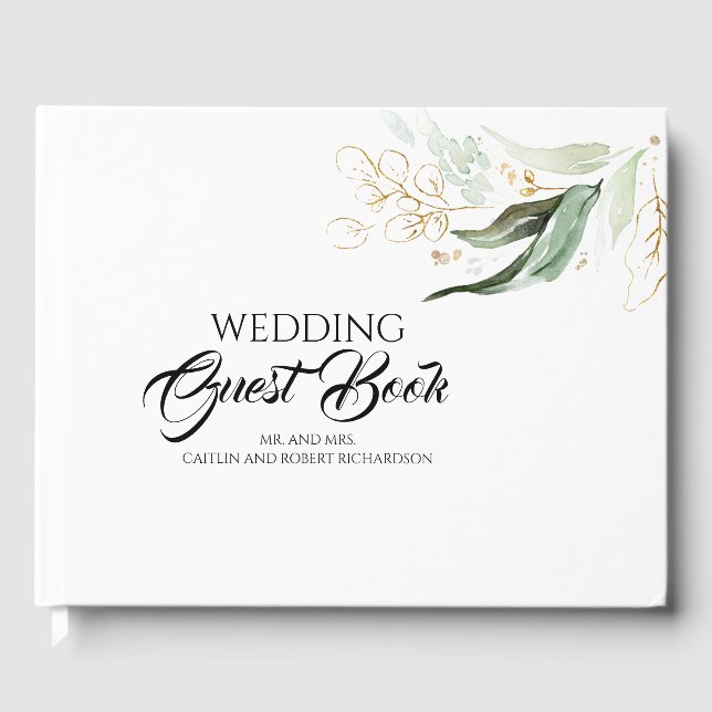 Livre D'or Mariage Feuille Eucalyptus Green Gold (Recto)