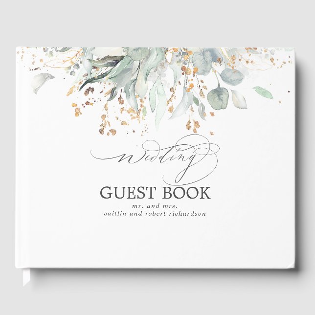 Livre D'or Mariage Feuille Eucalyptus Green Gold (Recto)
