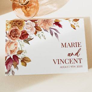 Livre D'or Mariage Fleur Florale Brun Orange Brûlé Bourgogne