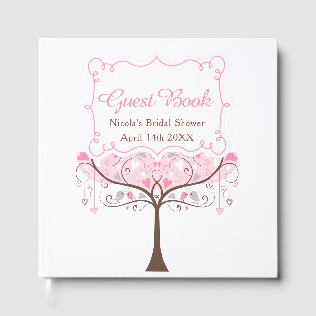 Livre D'or Mariage Fleur Rose Oiseau  (Recto)