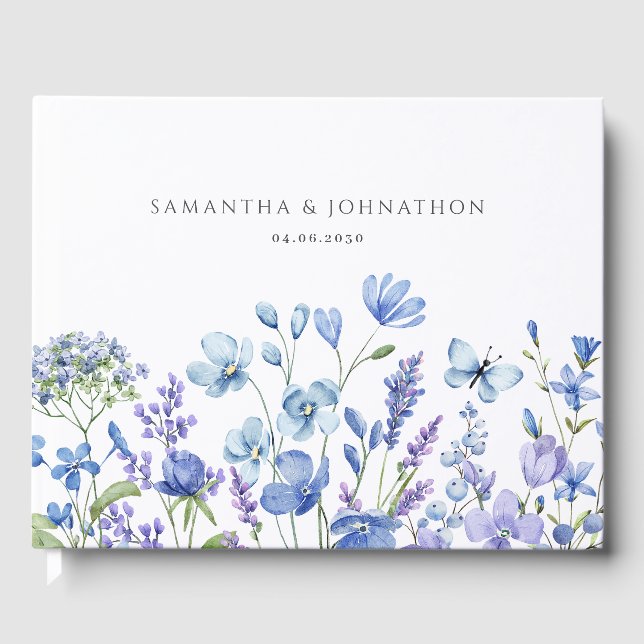 Livre D'or Mariage Fleur sauvage bleu (Recto)